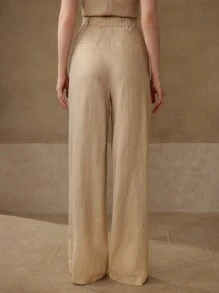 MOTF PREMIUM PANTALONES DE VESTIR DE PIERNA ANCHA DE LINO - Dorado - Ver 4