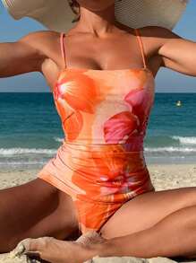 Swim Lushoire Summer New Floral Print Sexy Elegant Strapless Soft Padded Tankini Two Pieces Swimwear With Detachable Straps For Women Beach Outfit