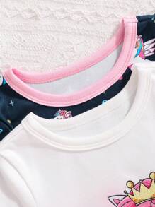 4 件套女婴独角兽印花贴身短袖衬衫和裤子睡衣套装 - 彩色 - 查看 5