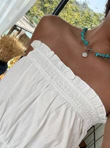 DAZY Women's Vacation Style Ruffle Trim Bandeau Romper With Cinched Waist Pajama - White - View 9