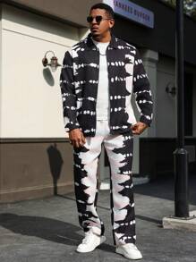 Manfinity Roughcore 大码男士扎染印花长袖衬衫和裤子套装 - 彩色 - 查看 4