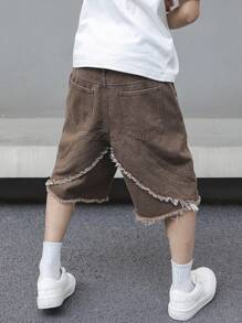 Manfinity EMRG 男式宽松口袋磨边休闲牛仔短裤 - 棕色 - 查看 5