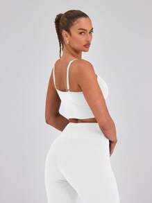 Musera Sport Slinky Spaghetti Strap Active-Wear Crop Cami Top Only, Padel, Tennis, Pickleball Gym Fitness Pilates Daily Casual - White - View 2