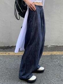 DAZY Pantalones vaqueros de cintura elástica, con pernera ancha y corte holgado, para todas las estaciones