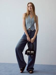 MOTF STUDIO TEXTURED SINGLE BREASTED DENIM VEST - Blue - View 4