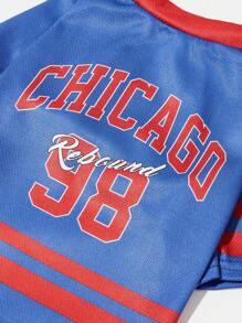PETSIN 1pc Pet Dog/Cat Blue Chicago 98 Number & Letter Print Jersey, Stylish Casual Breathable Comfortable Sports T-Shirt
