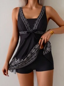 Swim Lushoire Vacation Summer Beach Paisley Print Tankini Set