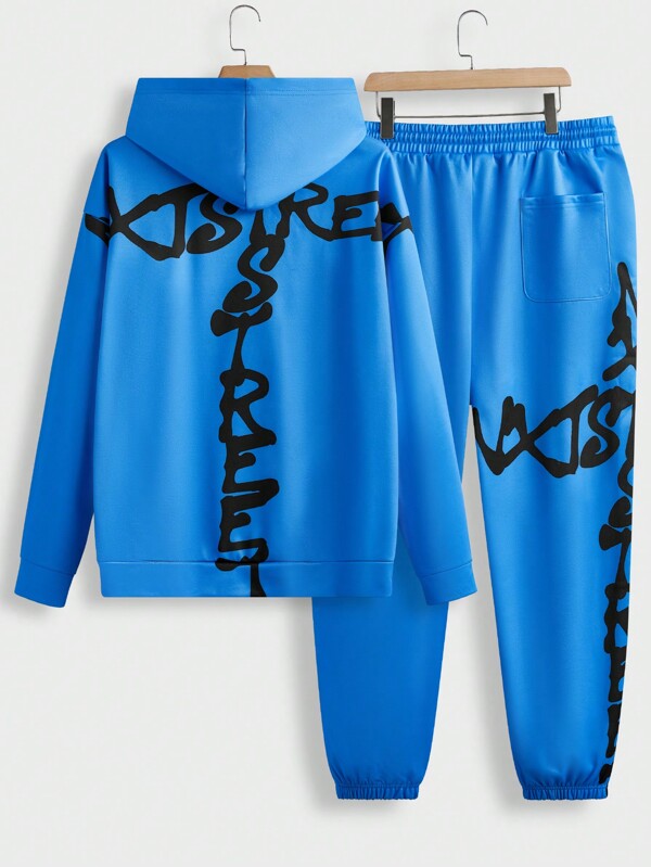 Manfinity VCAY Plus Size Men's Loose Knitted Hoodie And Drawstring Pants Set