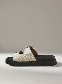 Solecia Sandalias de diapositiva retro con suela gruesa, de tejido versátil y de moda para el verano, de punta abierta para mujeres - Beis - Ver 3