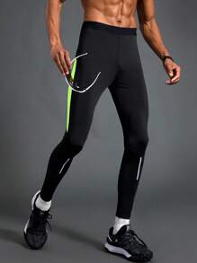 Manfinity Sport Polished Leggings casuales de ajuste slim con parche de unicolor para hombre