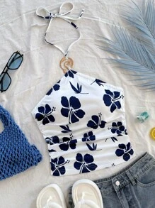 Soleia Áo hai dây cổ khoét sâu xếp ly trang trí kim loại mới, Old Money, Phụ nữ đi hòa nhạc, Thánh Patrick, Kỳ nghỉ xuân, Boho, Phù hợp với Ibiza - Xanh và trắng - Xem 1