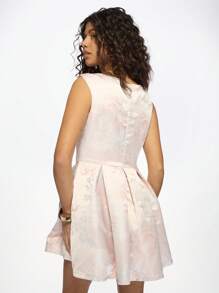 MISSGUIDED 优雅修身喇叭迷你连衣裙方领锦缎粉色珍珠婚礼宾客春夏特殊场合派对百褶裙