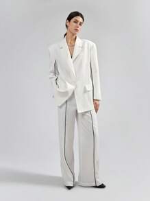 Áo khoác Blazer đen trắng thiết kế tương phản phong cách đô thị hiện đại dành cho nữ, trang phục thường ngày, mùa xuân - trắng - Xem 5