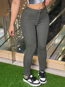 女士极简修身紧身裤，日常穿着 - 灰色 - 查看 6