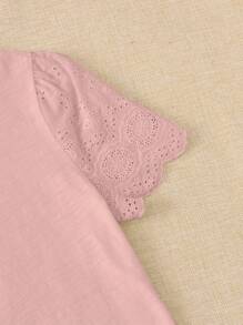 EMERY ROSE Solid Eyelet Embroidery Scallop Trim Tee - Baby Pink - View 2