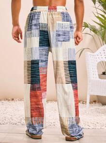 Manfinity VCAY Men's Woven Casual Loose Fit Elastic Waist Straight Leg Pants, Multi-Color, Daily & Young Style, Fall - Multicolor - View 2