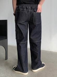 DAZY Quần Jeans Denim Túi Thắt Dây Phía Trước Đơn Giản Cho Nam, Mặc Hàng Ngày - Màu xanh lam - Xem 2