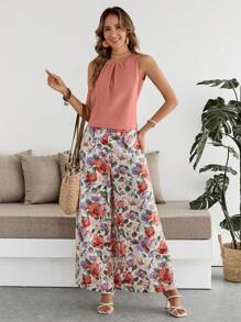 EMERY ROSE 2 件女式纯色无袖上衣和长裤休闲套装