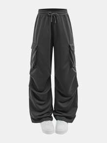 SHEIN Girlism Teen Girl Autumn/Winter/Casual College/Knitted Patch Pocket Overalls Style Sweatpants