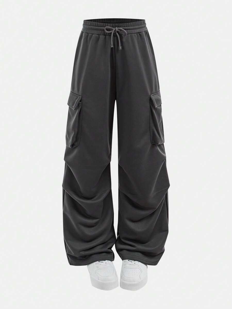 SHEIN Girlism Teen Girl Autumn/Winter/Casual College/Knitted Patch Pocket Overalls Style Sweatpants