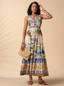 Travachic Robe décontractée sans manches à imprimé tropical, style vacances pour femme - Multicolore - Voir 5