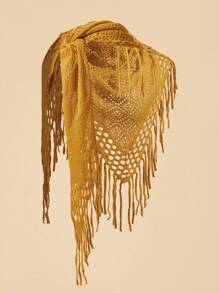 SHEIN VCAY Women's Solid Color Hollow Out Knit Fringed Scarf - Ginger - View 2