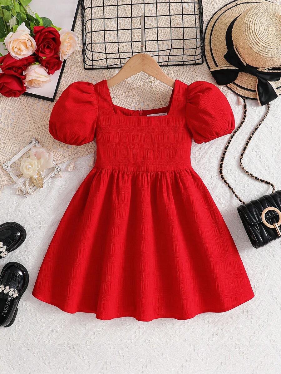 SHEIN Young Girl Solid Color Snug Fit Knitted Camisole Dress - Red - View 1