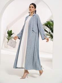 Al Najma Women's Front Button Long Sleeve Casual Long Style Arabic Abaya Robe - Grey - View 5