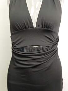 Glamine Vestido sin espalda de un solo color con drapeado sin mangas - Negro - Ver 7