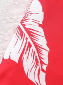 1pc Young Girl Fashionable, Chic, Cute, Elegant, Simple Casual Vacation Style Banana Leaf Print Fit And Flare Maxi Dress, Suitable For Vacation, Casual, Festivals And Parties, Pink Color Summer Holiday - Red - View 7