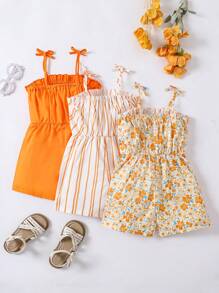 SHEIN Wildeya Young Girl Frill Trim Knotted Shoulder Jumpsuit