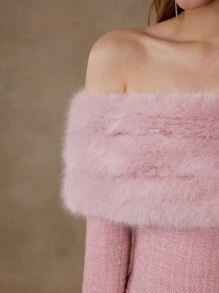 MOTF Soiréza 羊毛粗花呢撞色毛绒饰边夹克 - 粉色 - 查看 2