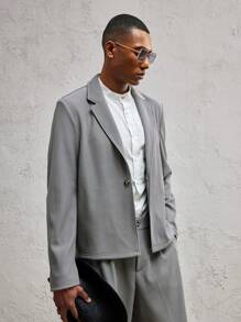 AKNOTIC Business Casual Loose Fit Knit Men's Casual Suit Set With Dropped Shoulders, Suitable For Daily Wear, Spring/Summer, Holiday, Party, Couple Outfit, Graduation Gift - Grey - View 2