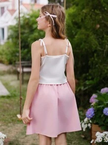 SHEIN Tween Girls Floral Bow Decor Camisole And Cami Tops, Sweet & Cute Style - White - View 2
