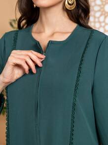 Al Najma Vrouwen effen kleur ronde hals elegante lange mouwen Arabische stijl jurk