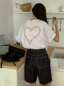 DAZY Camiseta de cuello redondo con estampado de corazón de manga corta de estilo minimalista para uso diario en verano, tops lindos