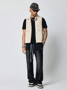 ROMWE MEN Men's Solid Color Zip-Front Casual Vest - White - View 5