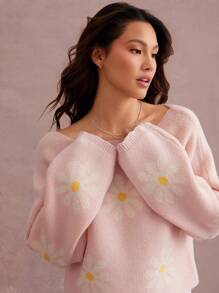 WESTFADE 雏菊花提花船领长袖针织毛衣 女士西式服装 - 彩色 - 查看 1