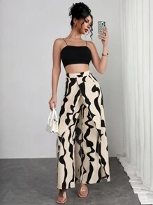 SHEIN Clasi Women's Versatile Geometric Printed Wrap Front & Back Palazzo Pants