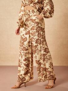 Christian Allana 设计师波西米亚风波西米亚风米色轮廓花卉印花松紧腰阔腿休闲裤，节日 - 彩色 - 查看 3