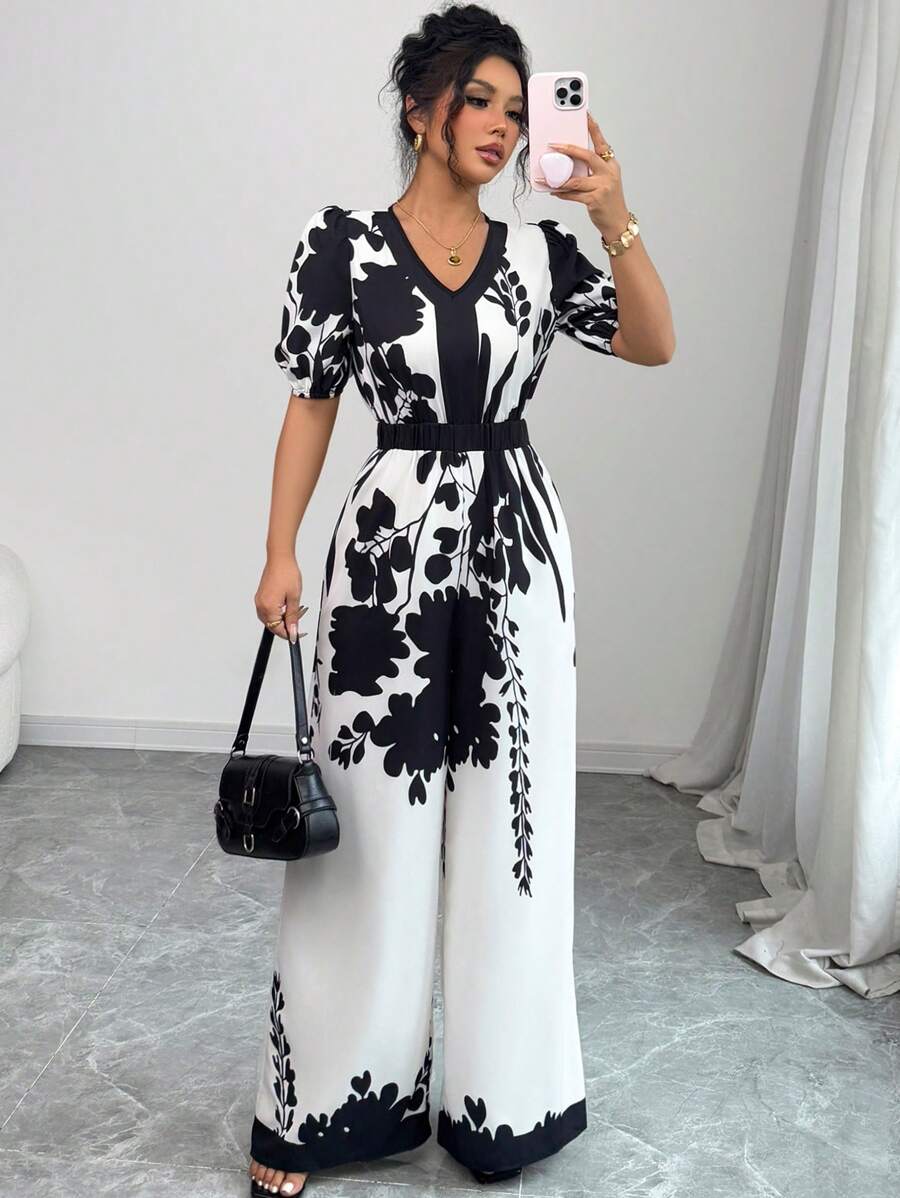 Chiquease بيجامة فضفاضة للسيدات ذات خصر محكم بطباعة رقمية أنيقة