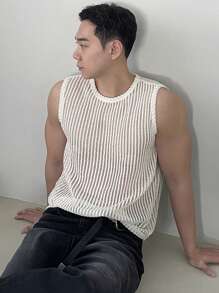 DAZY 夏季男士纯色米色镂空纹理面料休闲背心/马甲