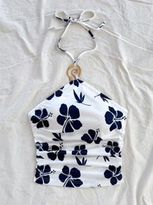 Soleia Áo hai dây cổ khoét sâu xếp ly trang trí kim loại mới, Old Money, Phụ nữ đi hòa nhạc, Thánh Patrick, Kỳ nghỉ xuân, Boho, Phù hợp với Ibiza - Xanh và trắng - Xem 5