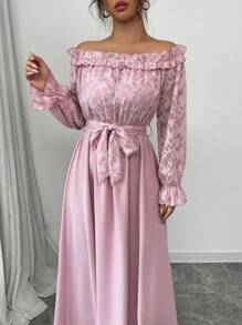 Modelyn 女士优雅纯色露肩派对连衣裙 - 粉色 - 查看 3