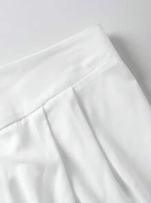 SHEIN LUNE 大码女式纽扣装饰阔腿裤，优雅 - 白色 - 查看 4