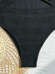 SHEIN VCAY Đồ bơi một mảnh hở tay màu trơn tối giản dây mảnh mảnh cho nữ, dành cho kỳ nghỉ hè ở bãi biển - màu đen - Xem 3