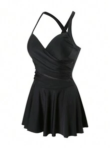 Swim Chiccia Women's Summer Vacation Elegant Casual PUSH UP Tummy Control Swimsuit With Underwire - Black - View 4