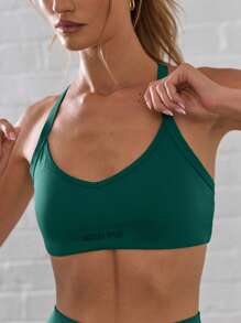 Musera Sport 细肩带交叉露背运动文胸，适合板式网球、网球、匹克球、健身房、瑜伽、普拉提、日常休闲穿着 - 墨綠色 - 查看 5