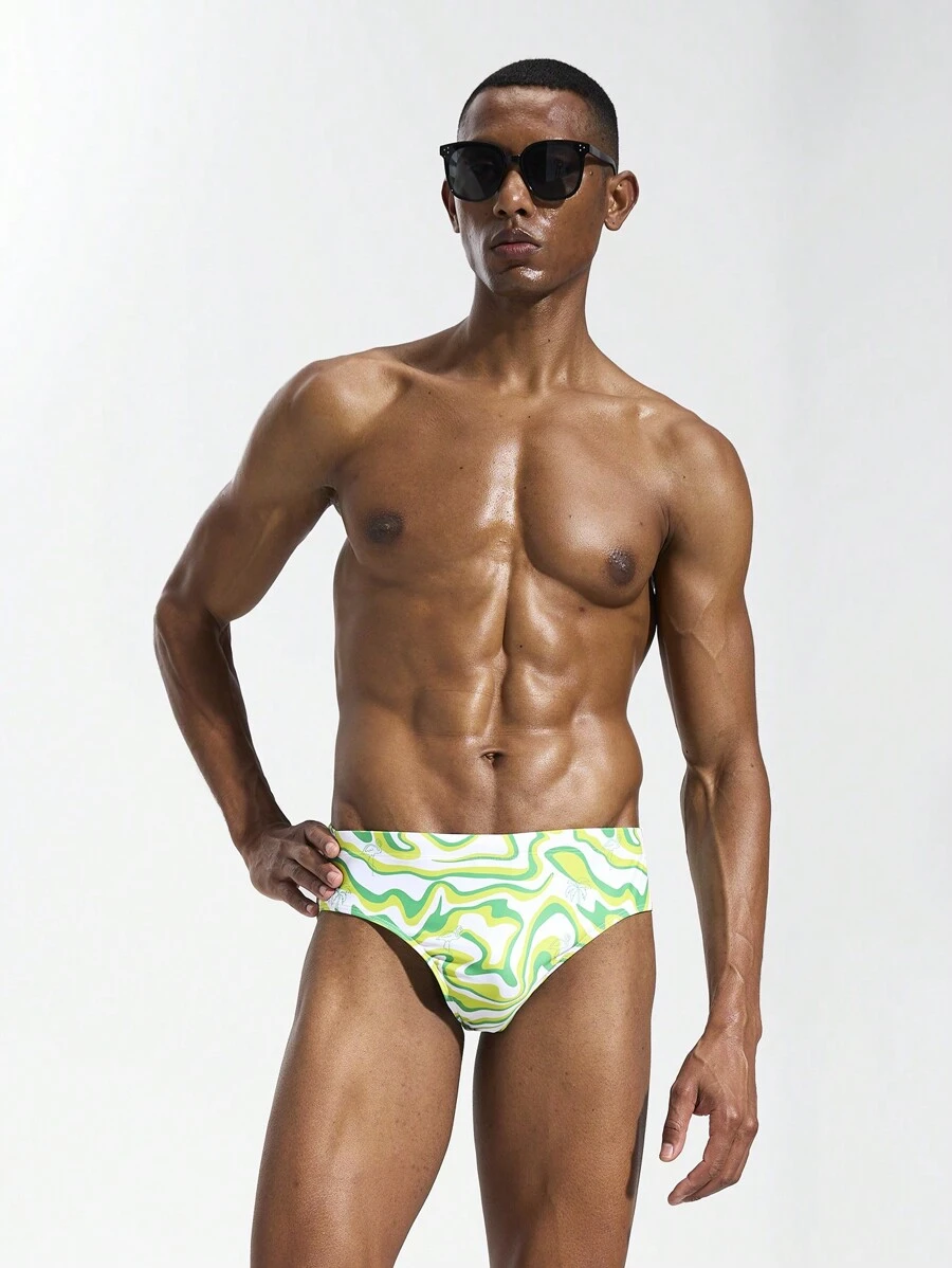 Manfinity Swimmode Men's Printed Slim-Fit Swim Trunks, Casual Holiday - Multicolor - View 1