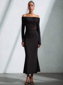 SHEIN Privé 黑色牛奶丝与网眼拼布扭结前部无袖连衣裙 - 黑色 - 查看 4